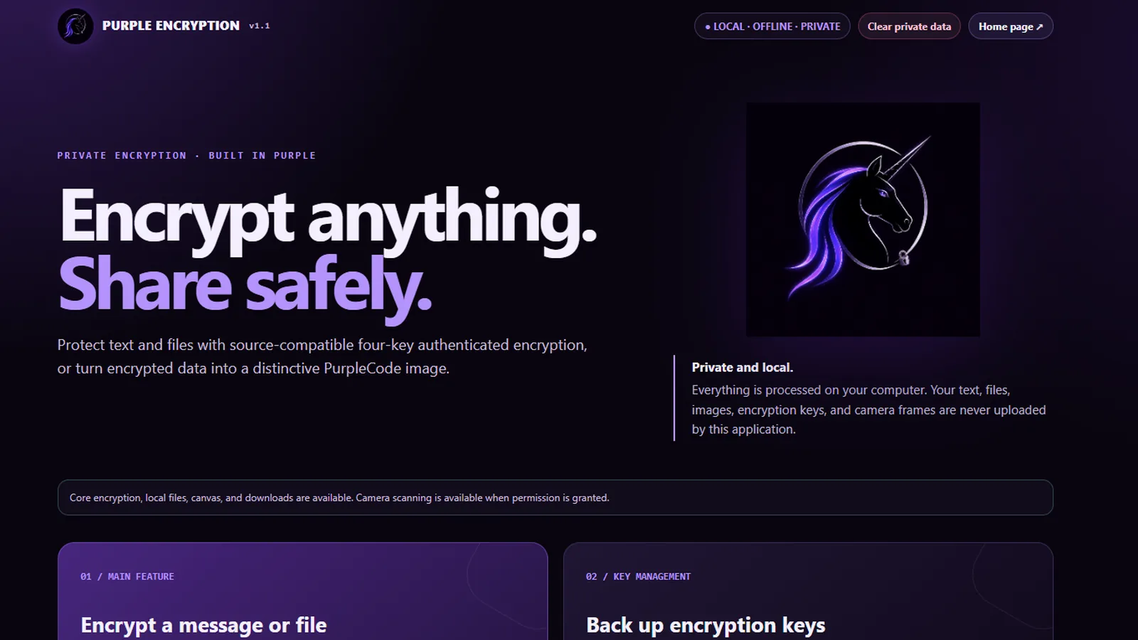 Purple Encryption private browser encryption tool